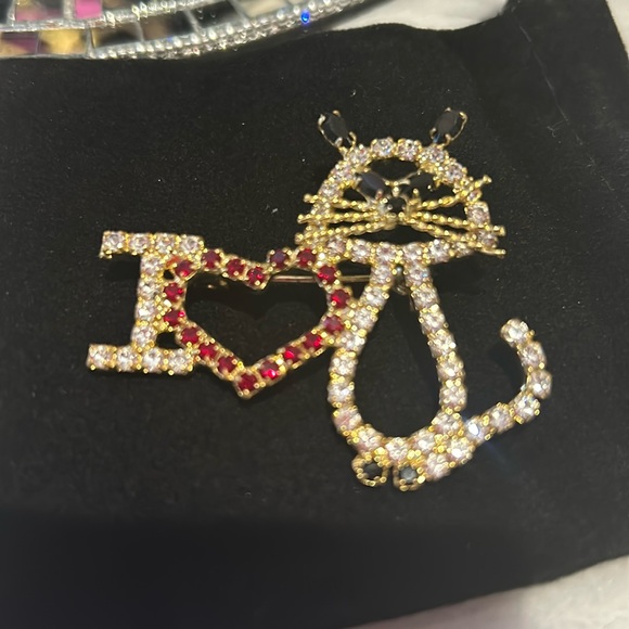 “I ❤️ Cats” Vintage Austrian crystal Pin/Brooch-NWT - Picture 1 of 5